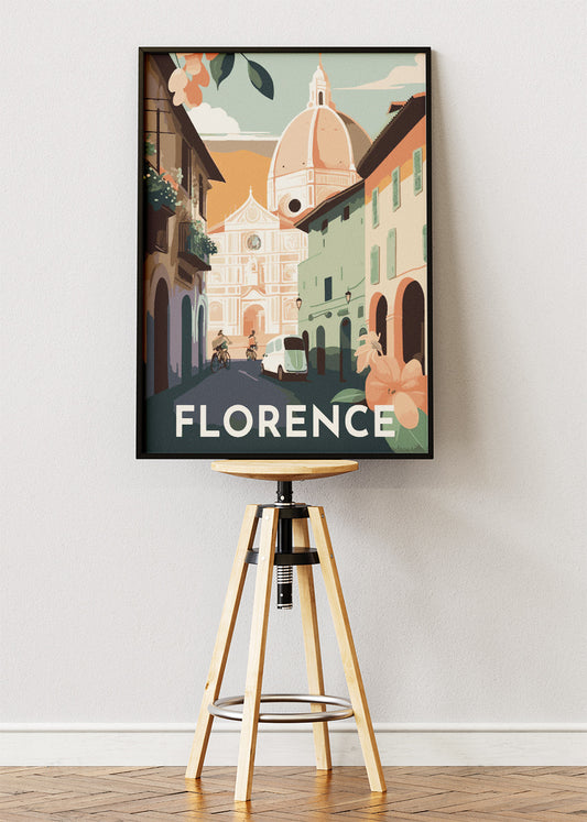 Florence Italy Cityscape Poster & Canvas Print – Illustrated Duomo View Art
