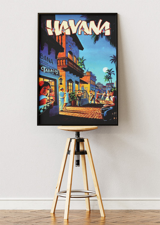 Havana Cuba Vintage Nightlife Poster & Canvas Print – Retro Street Music & Classic Caribbean Illustration
