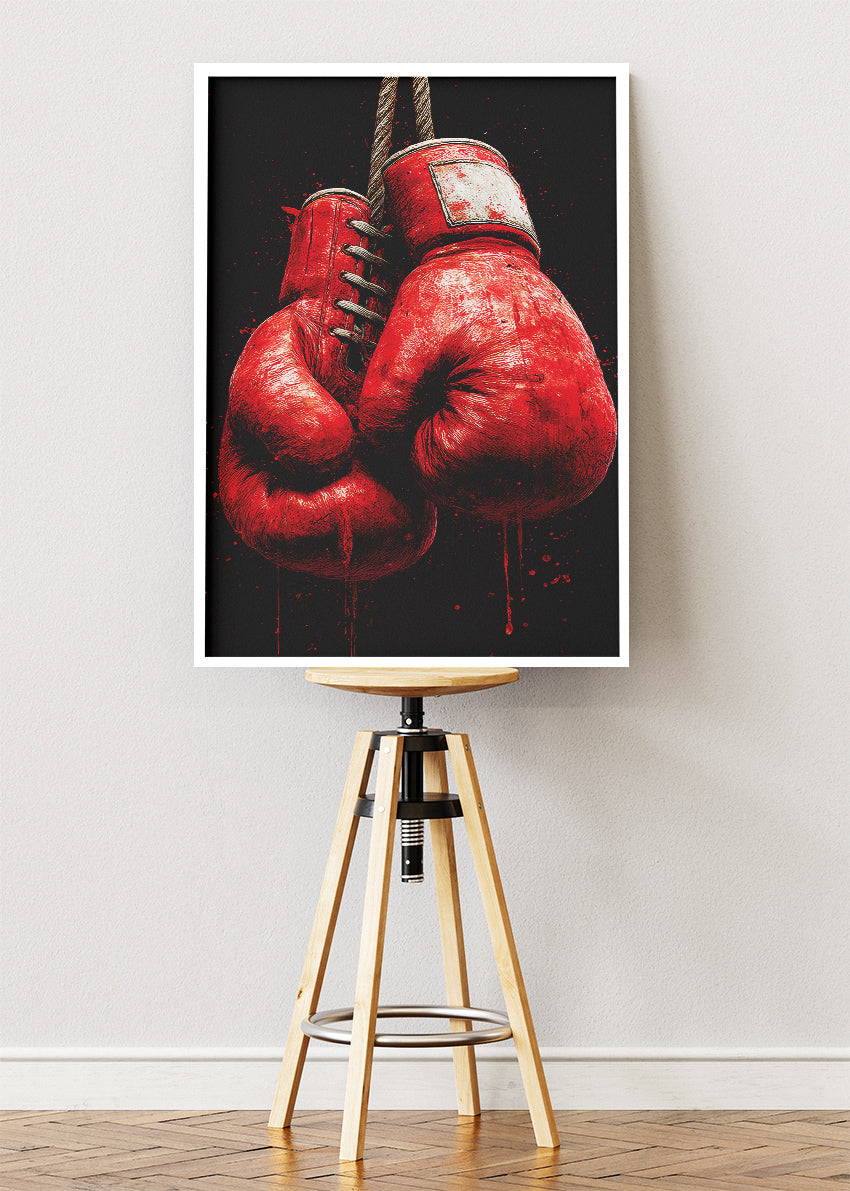Hanging Boxing Gloves Poster & Canvas Art Print – Grit, Power, and Fight Spirit Wall Art