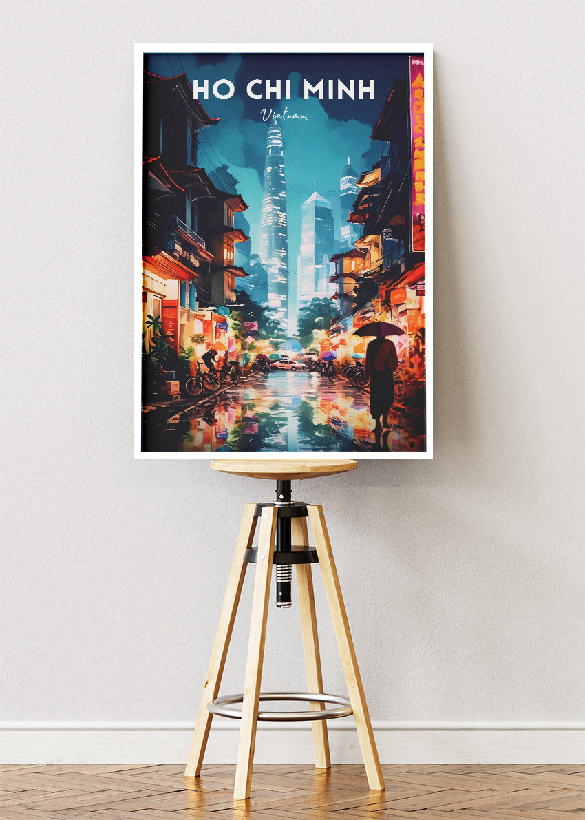 Ho Chi Minh Vietnam Poster & Canvas Print – Saigon Night Street Illustration Wall Art