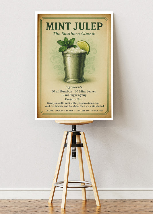 Mint Julep Southern Classic Cocktail Poster & Canvas Print | Vintage Bar Wall Art