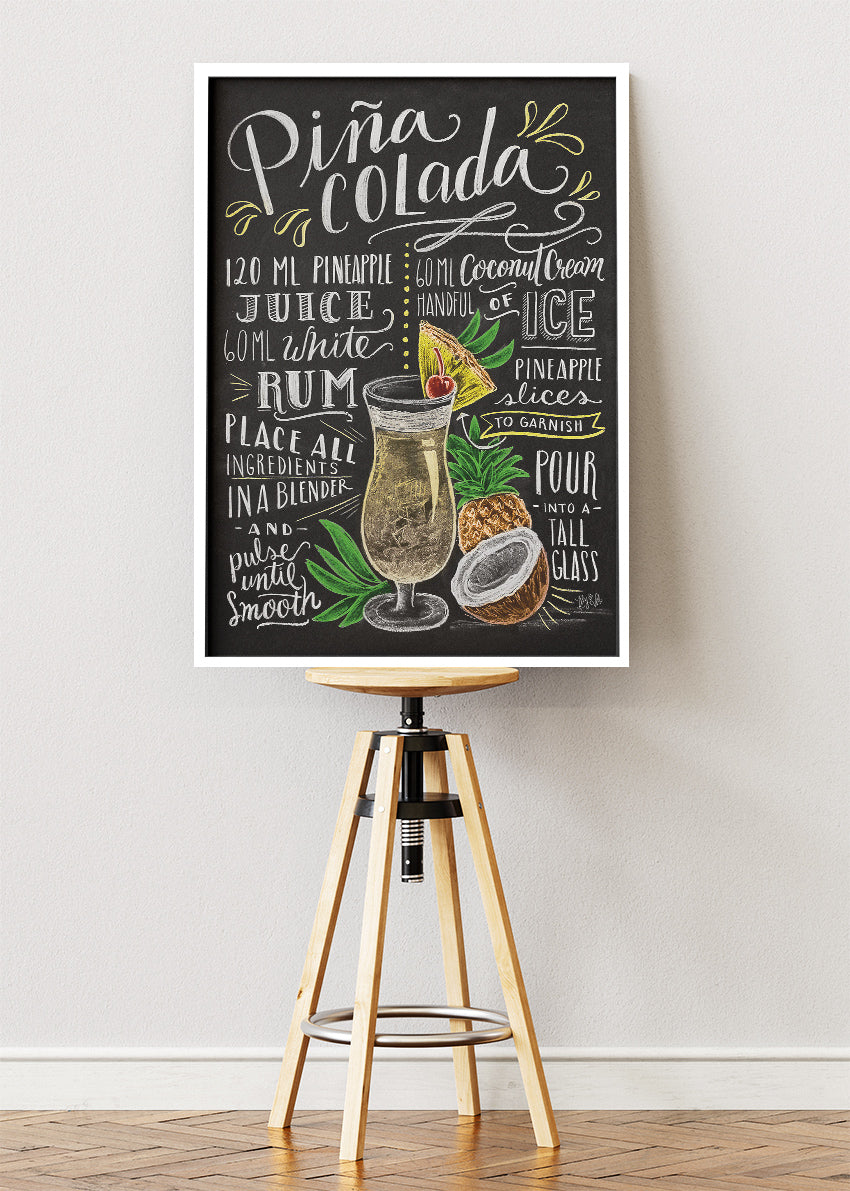 Piña Colada Recipe Chalkboard Poster & Canvas Print | Tropical Cocktail Wall Art