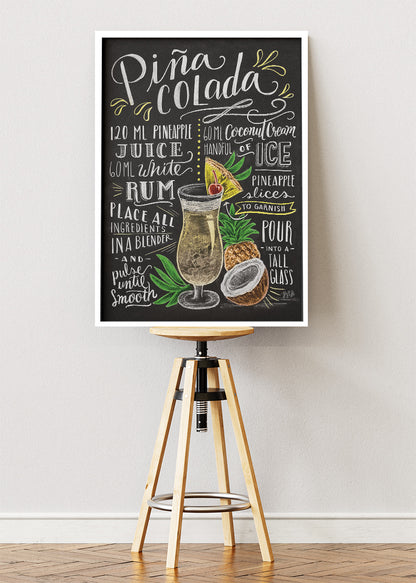 Piña Colada Recipe Chalkboard Poster & Canvas Print | Tropical Cocktail Wall Art