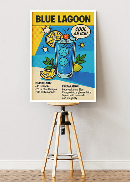 Blue Lagoon Pop Art Cocktail Poster & Canvas Print | Cool As Ice Retro Bar Wall Art