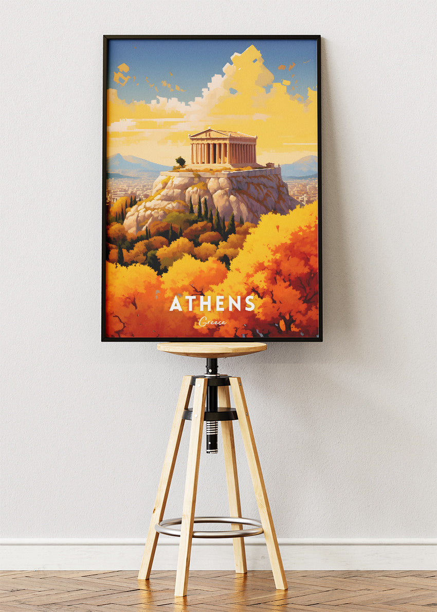 Athens Greece Poster & Canvas Print – Vintage Acropolis Autumn Art