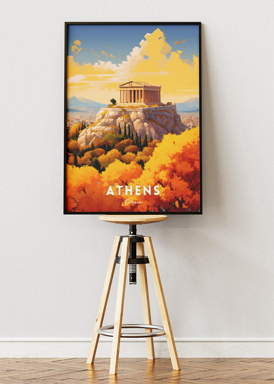 Athens Greece Poster & Canvas Print – Vintage Acropolis Autumn Art