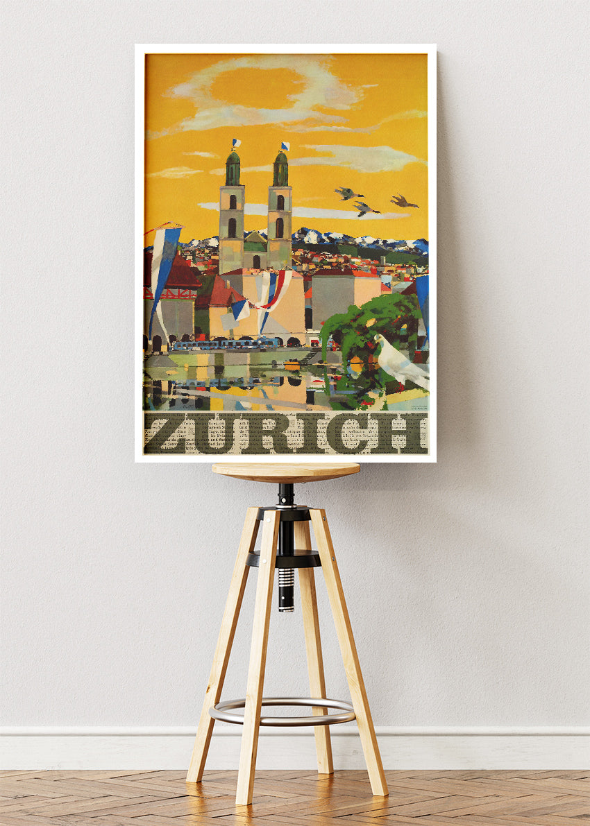 Zurich Switzerland Poster & Canvas Print – Vintage Illustrated City Travel Art