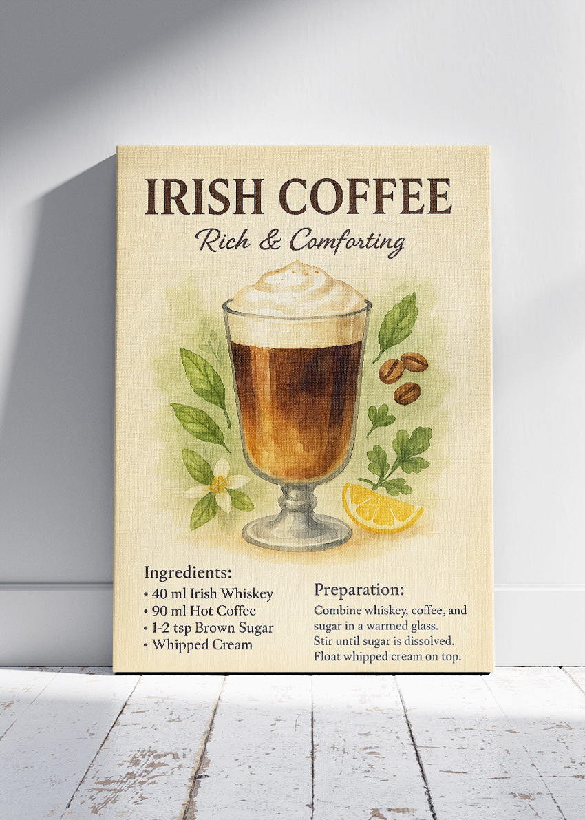 Irish Coffee Vintage Poster & Canvas Print | Warm Coffee Cocktail Wall Art