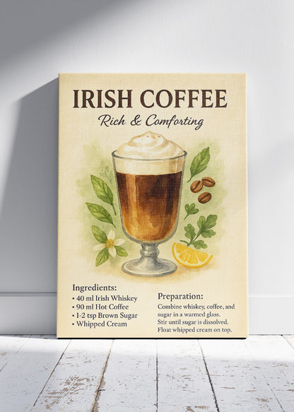 Irish Coffee Vintage Poster & Canvas Print | Warm Coffee Cocktail Wall Art