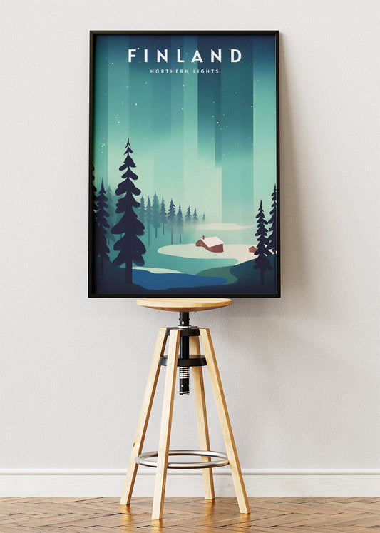 Finland Northern Lights Poster & Canvas Print – Minimal Winter Landscape Art