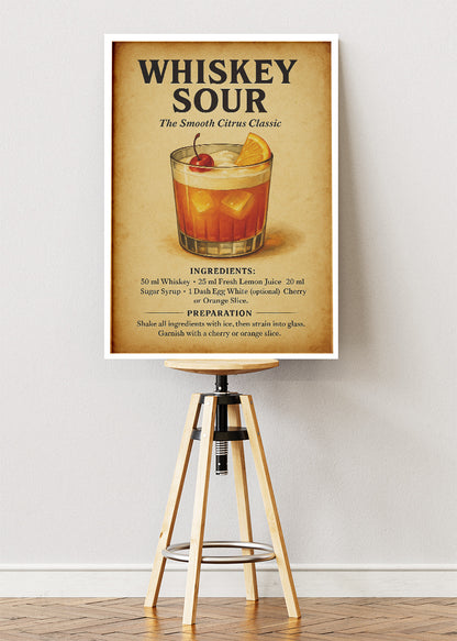Whiskey Sour Cocktail Poster & Canvas Print – Classic Vintage Bar Wall Art – AI PRINT LAB
