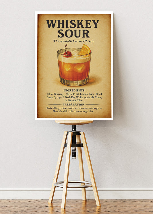 Whiskey Sour Cocktail Poster & Canvas Print – Classic Vintage Bar Wall Art – AI PRINT LAB