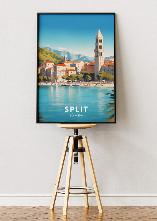 Split Croatia Travel Poster & Canvas Print – Coastal City Illustration Wall Art