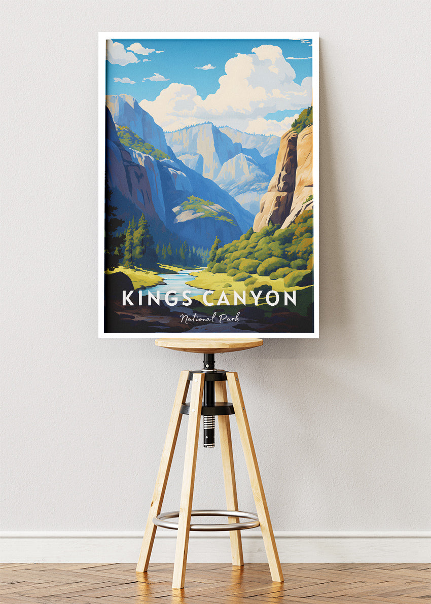 Kings Canyon National Park Poster & Canvas Print – Mountain Landscape Illustration Wall Art