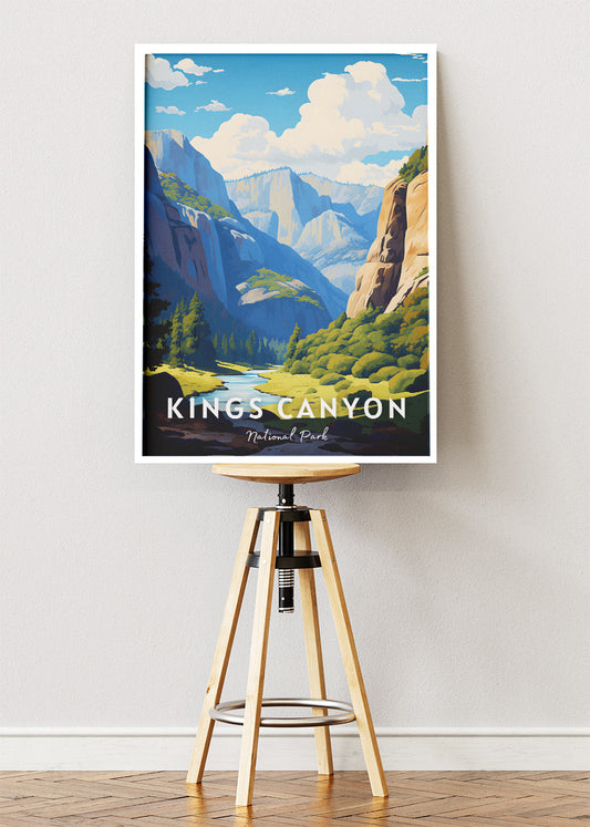 Kings Canyon National Park Poster & Canvas Print – Mountain Landscape Illustration Wall Art