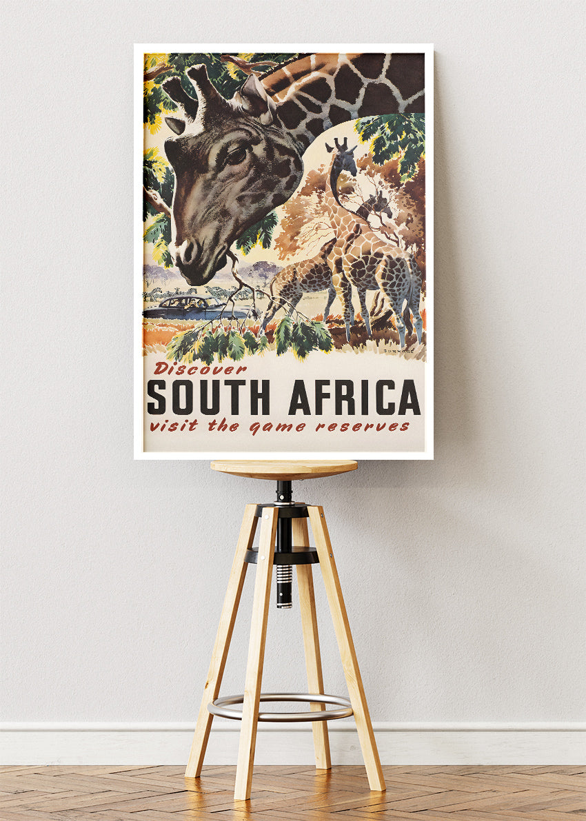 Discover South Africa Giraffe Poster & Canvas Print – Vintage Wildlife Travel Art