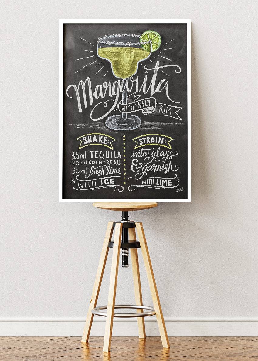 Margarita Chalkboard Cocktail Recipe Poster & Canvas Print | Vintage Bar Wall Art