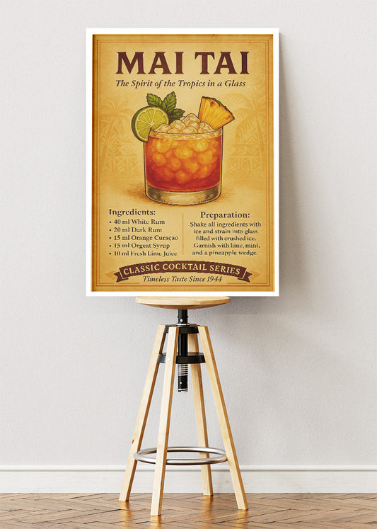 Mai Tai Classic Cocktail Recipe Poster & Canvas Print | Vintage Tropical Bar Wall Art