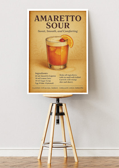 Amaretto Sour Recipe Poster & Canvas Print | Vintage Cocktail Wall Art