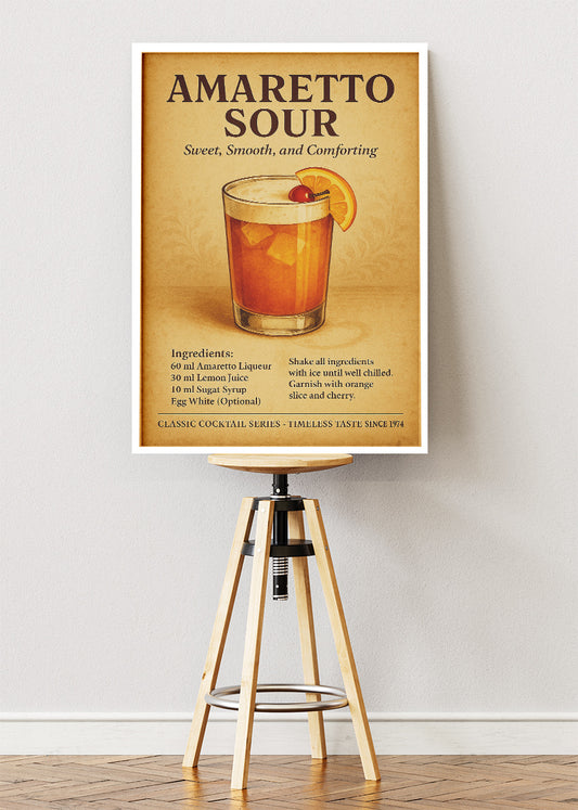 Amaretto Sour Recipe Poster & Canvas Print | Vintage Cocktail Wall Art
