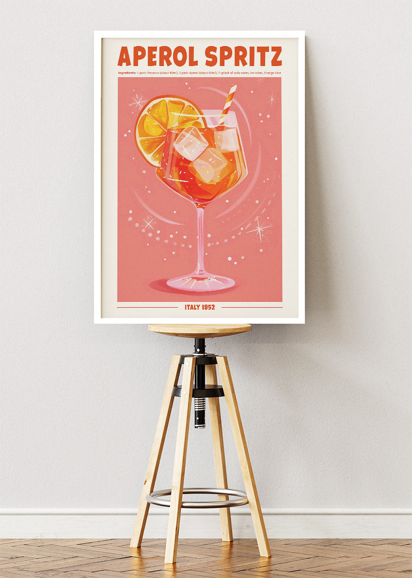 Aperol Spritz Modern Cocktail Poster & Canvas Print | Retro Italian Bar Wall Art