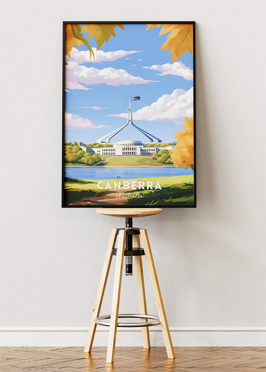 Canberra Australia Travel Poster & Canvas Wall Art – Parliament House Print – AIPRINTLAB