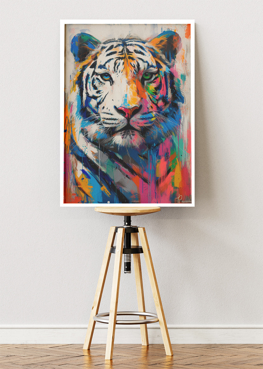 Colorful White Tiger Pop Art Canvas & Poster Print – AI PRINT LAB