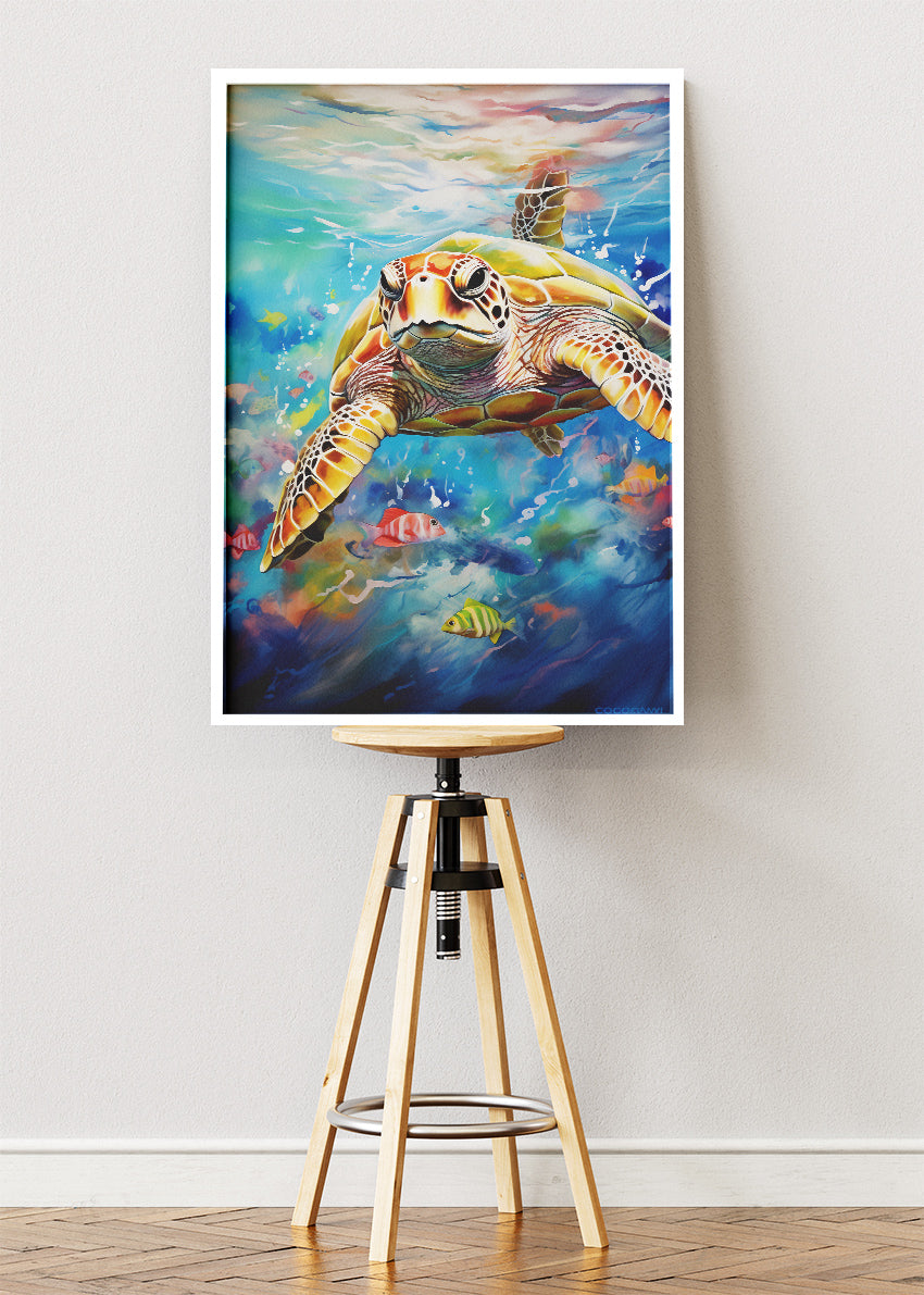 Colorful Sea Turtle Ocean Canvas & Poster Print – AI PRINT LAB