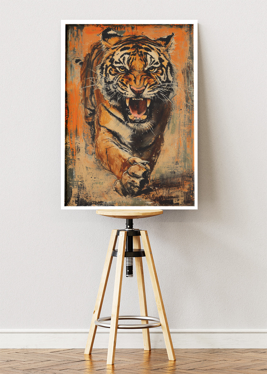 Roaring Tiger Vintage Grunge Canvas & Poster Print – AI PRINT LAB