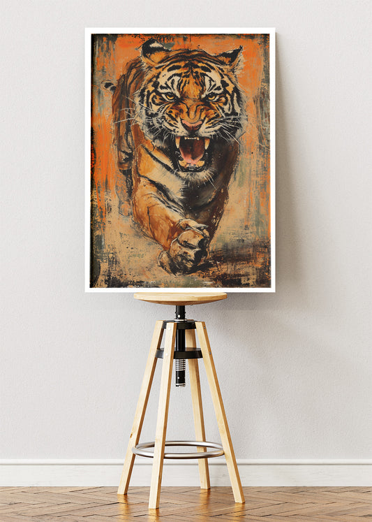 Roaring Tiger Vintage Grunge Canvas & Poster Print – AI PRINT LAB