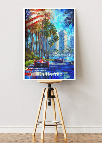 California Formula One Coastal Street Circuit Poster & Canvas | Cinematic Motorsport Wall Art