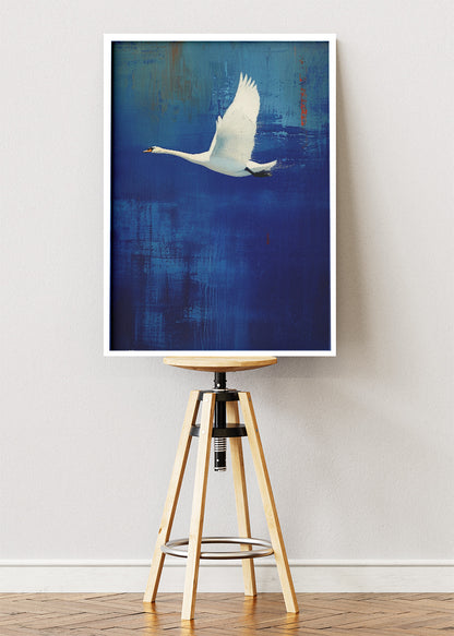 Elegant Flying Swan Canvas Print & Poster – Minimalist Blue Bird Wall Art – AI PRINT LAB