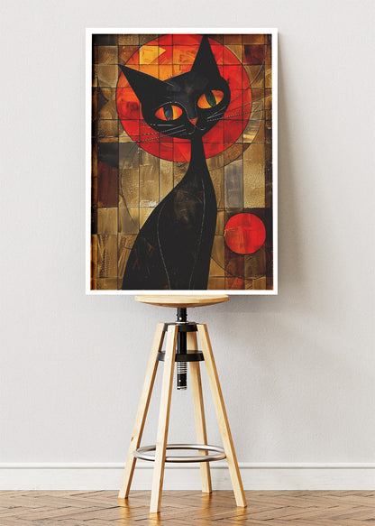 Abstract Black Cat Canvas Print & Poster – Modern Geometric Cat Wall Art – AI PRINT LAB
