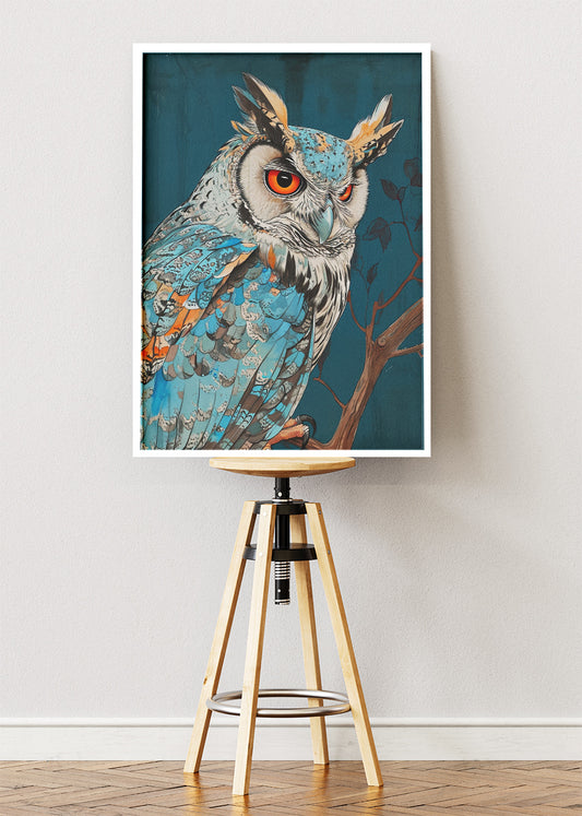 Majestic Blue Owl Canvas Print & Poster – Artistic Owl Wall Art – AI PRINT LAB