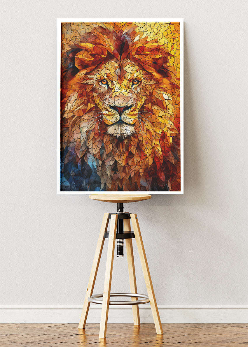 Golden Mosaic Lion Canvas Print & Poster – Geometric Lion Wall Art – AI PRINT LAB