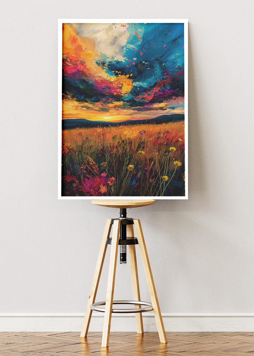 Vibrant Wildflower Sunset – Expressive Landscape Canvas & Poster Print – AI PRINT LAB