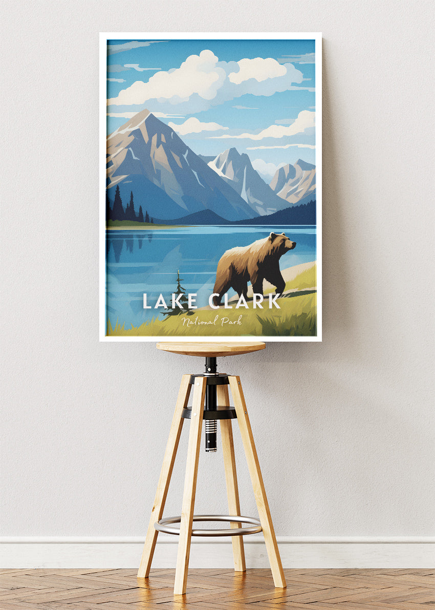 Lake Clark National Park Poster & Canvas Print – Alaska Mountain Lake Bear Landscape Wall Art
