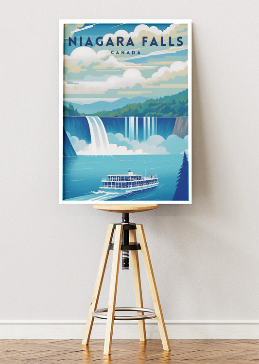 Niagara Falls Canada Poster & Canvas Print – Waterfall & Scenic Boat Illustration