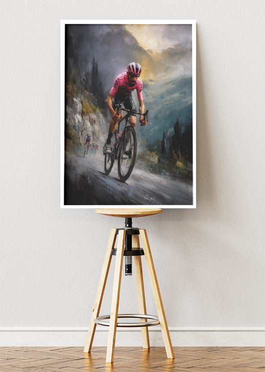 Solo Mountain Breakaway Cycling Art Print & Canvas – The Leader’s Ascent