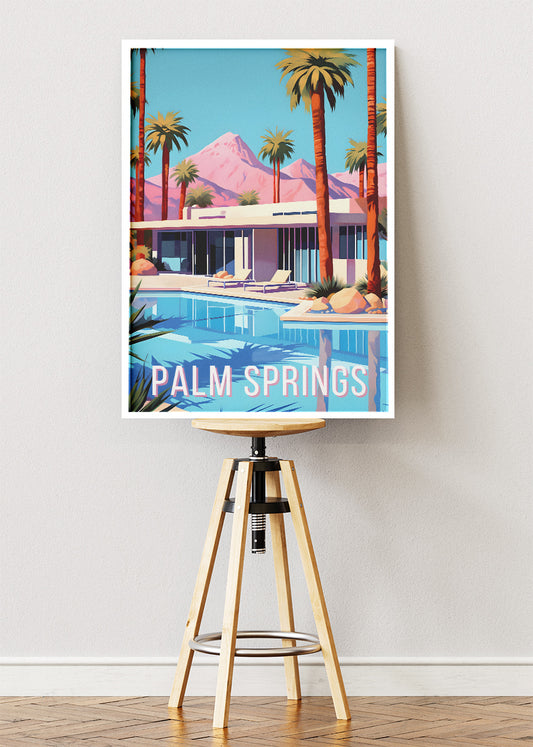 Palm Springs California Poster & Canvas Print – Mid-Century Modern Poolside Illustration