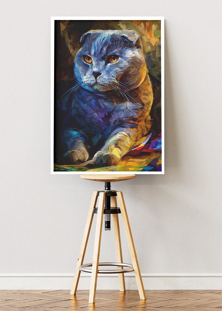 Colorful Scottish Fold Cat Canvas Print & Poster – Modern Artistic Cat Wall Art – AI PRINT LAB