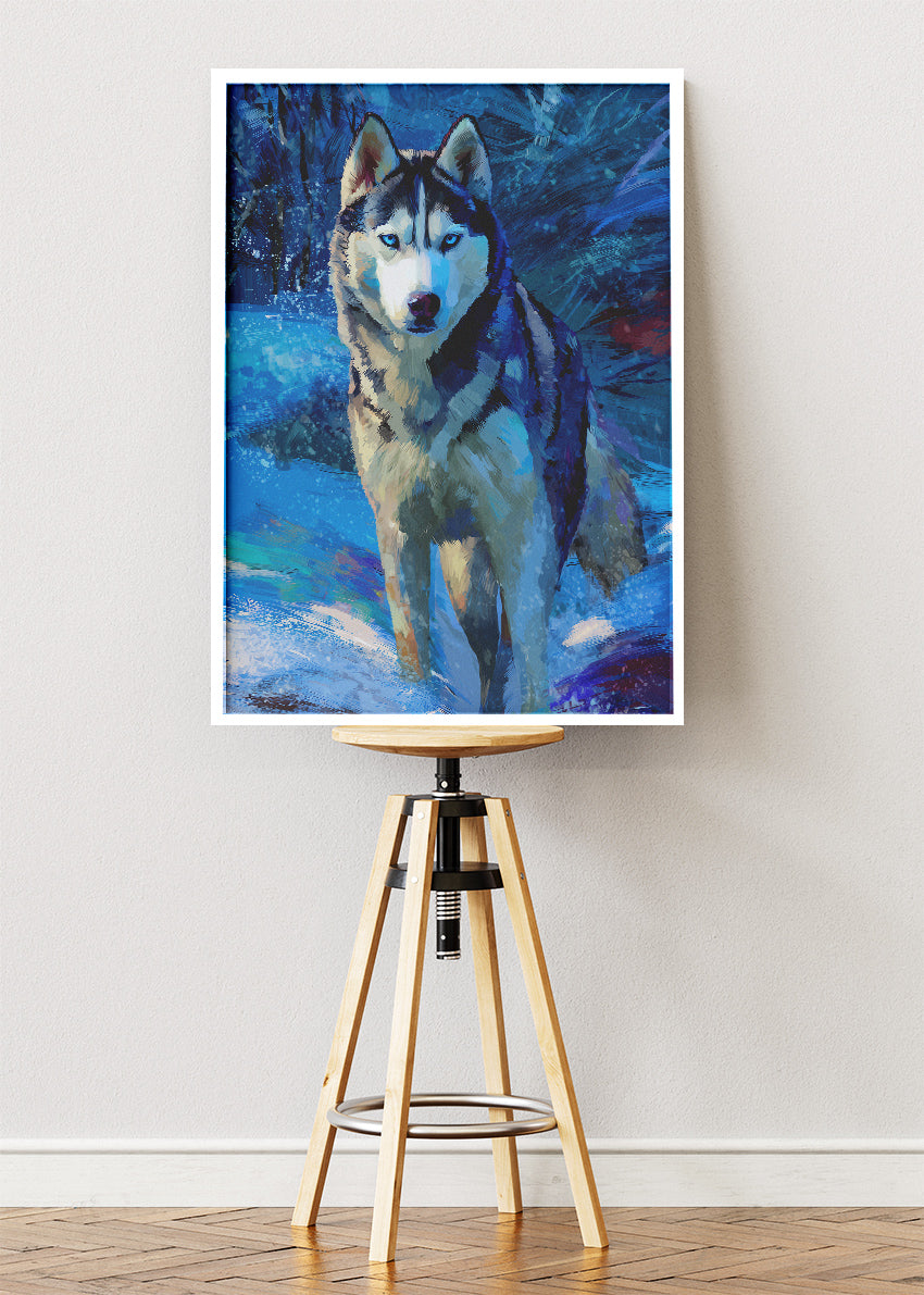Majestic Siberian Husky Canvas Print & Poster – Winter Wolf Style Dog Wall Art – AI PRINT LAB
