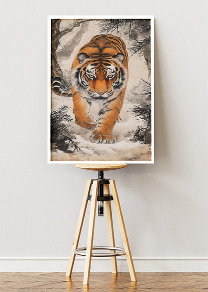 Walking Tiger Canvas Print & Poster – Traditional Ink Style Wildlife Wall Art – AI PRINT LAB