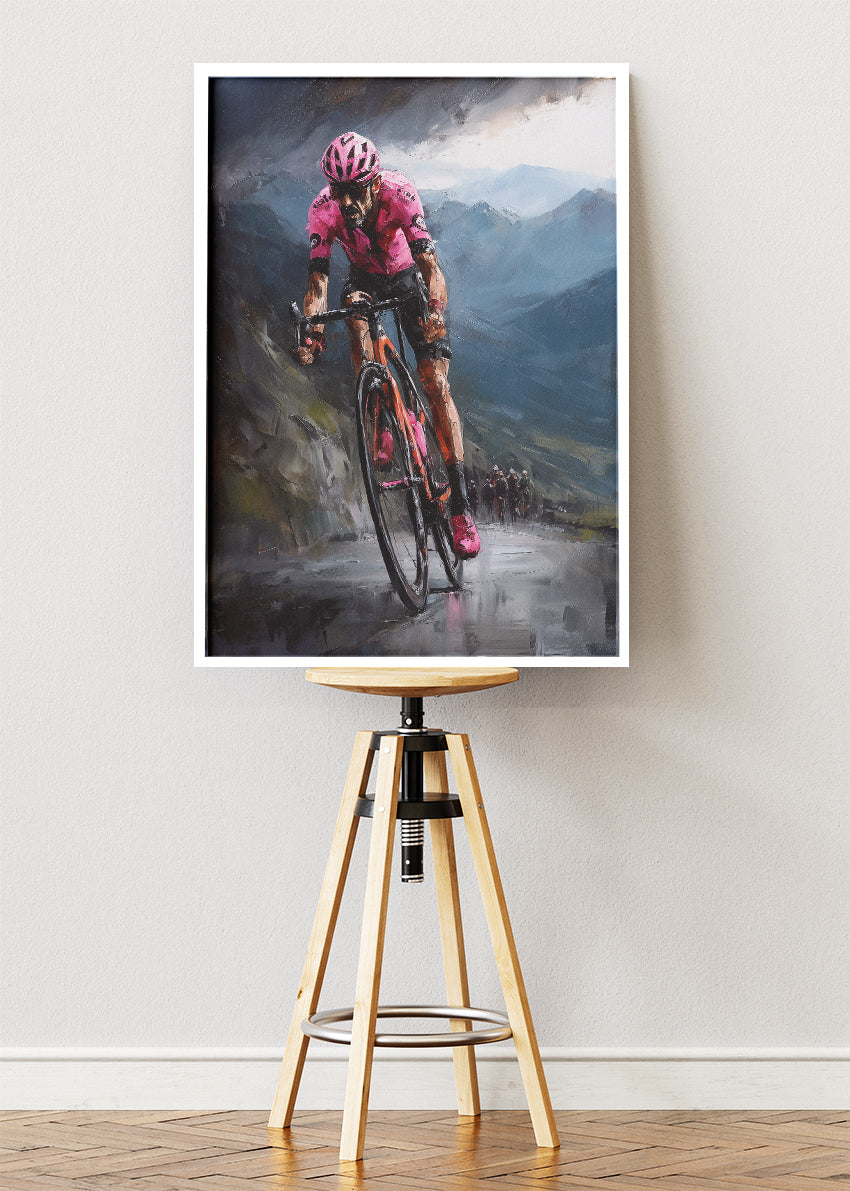 Pink Jersey Mountain Attack Cycling Art Print & Canvas – Relentless Ascent