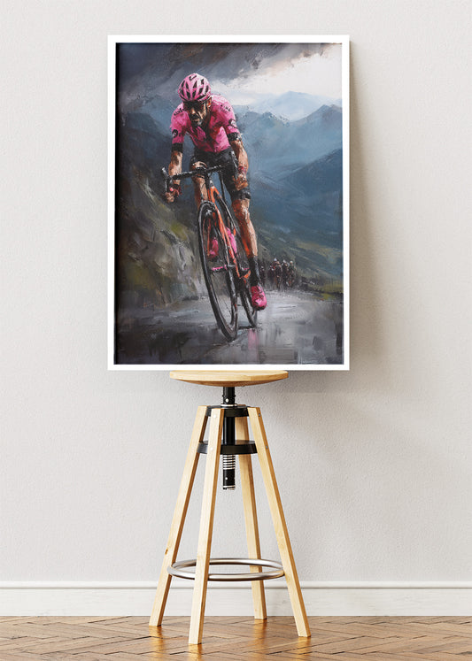 Pink Jersey Mountain Attack Cycling Art Print & Canvas – Relentless Ascent