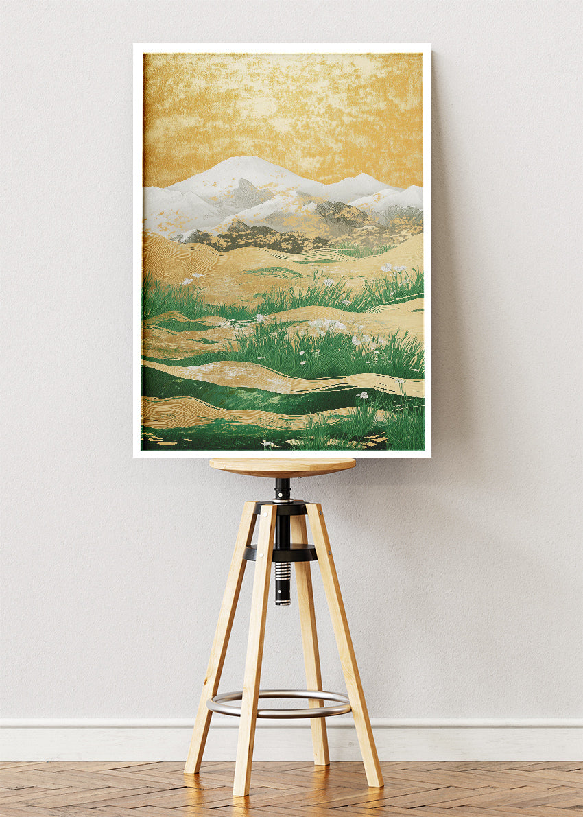 Golden Horizon Fields – Minimal Landscape Canvas & Poster Print – AI PRINT LAB