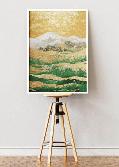 Golden Horizon Fields – Minimal Landscape Canvas & Poster Print – AI PRINT LAB