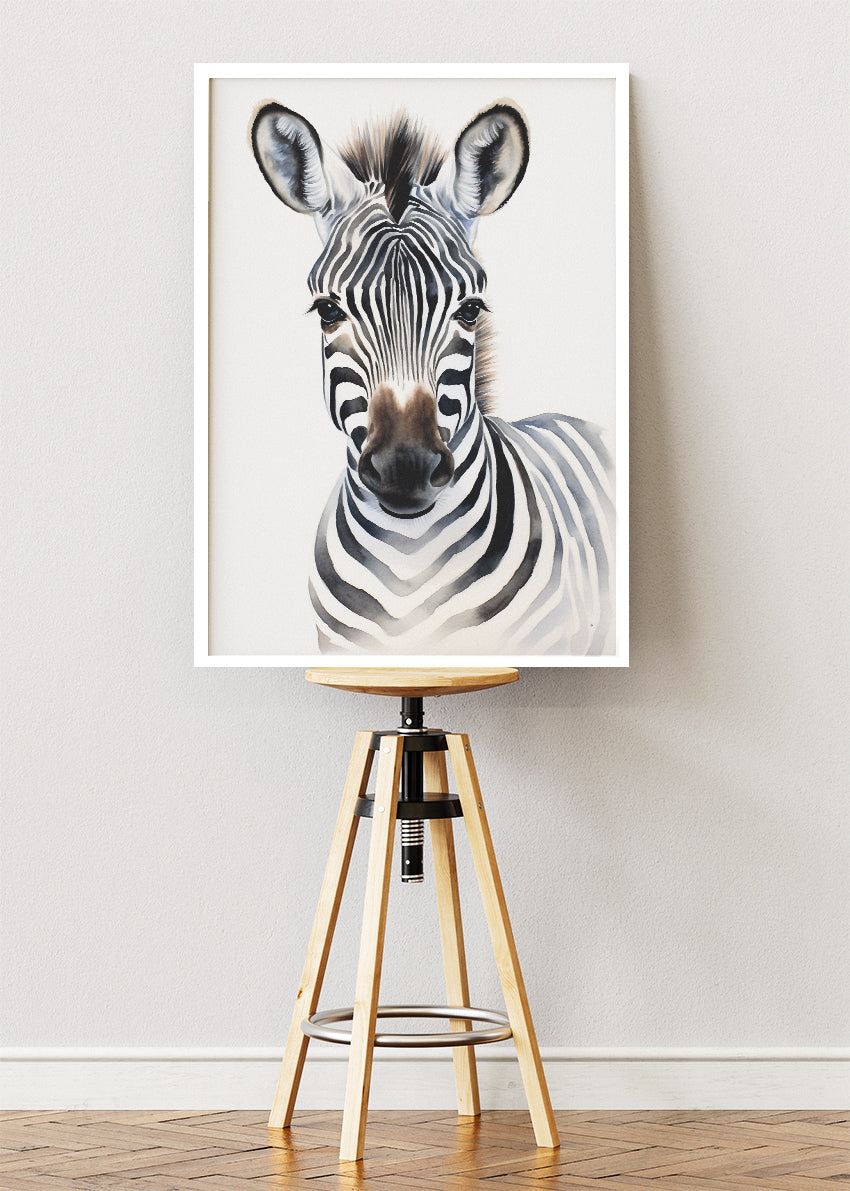 Minimal Zebra Portrait Poster & Canvas Print – Modern Wildlife Wall Art
