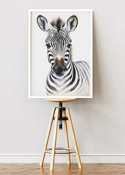 Minimal Zebra Portrait Poster & Canvas Print – Modern Wildlife Wall Art