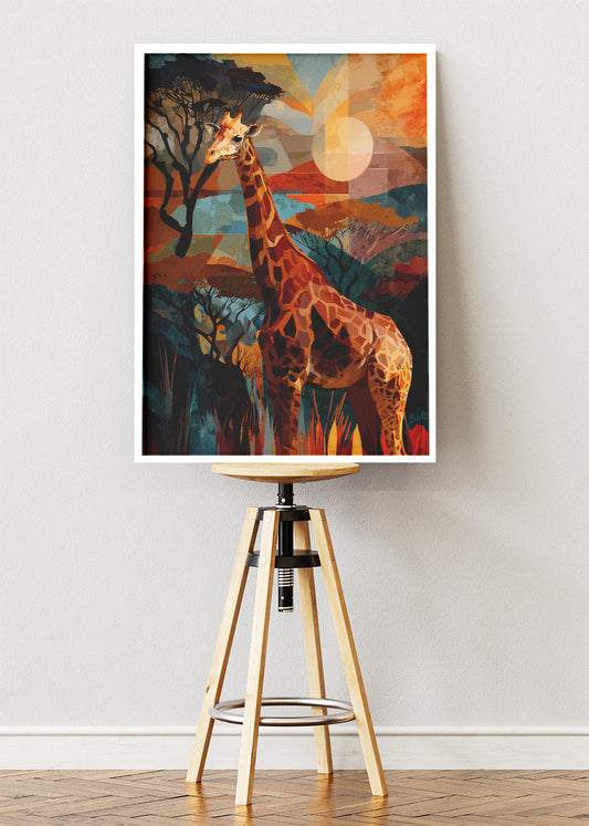 African Giraffe Landscape Canvas Print & Poster – Artistic Safari Wildlife Wall Art – AI PRINT LAB